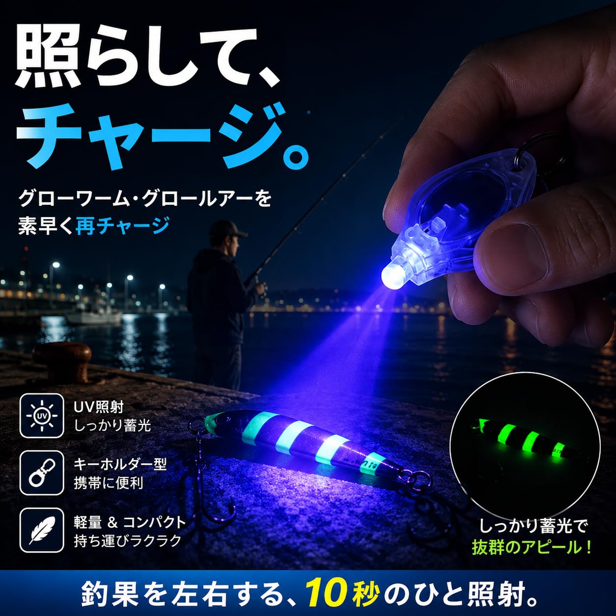 Amazon | 蓄光ライト UVライト 395nm 小型LED 2個入り カラビナ付き